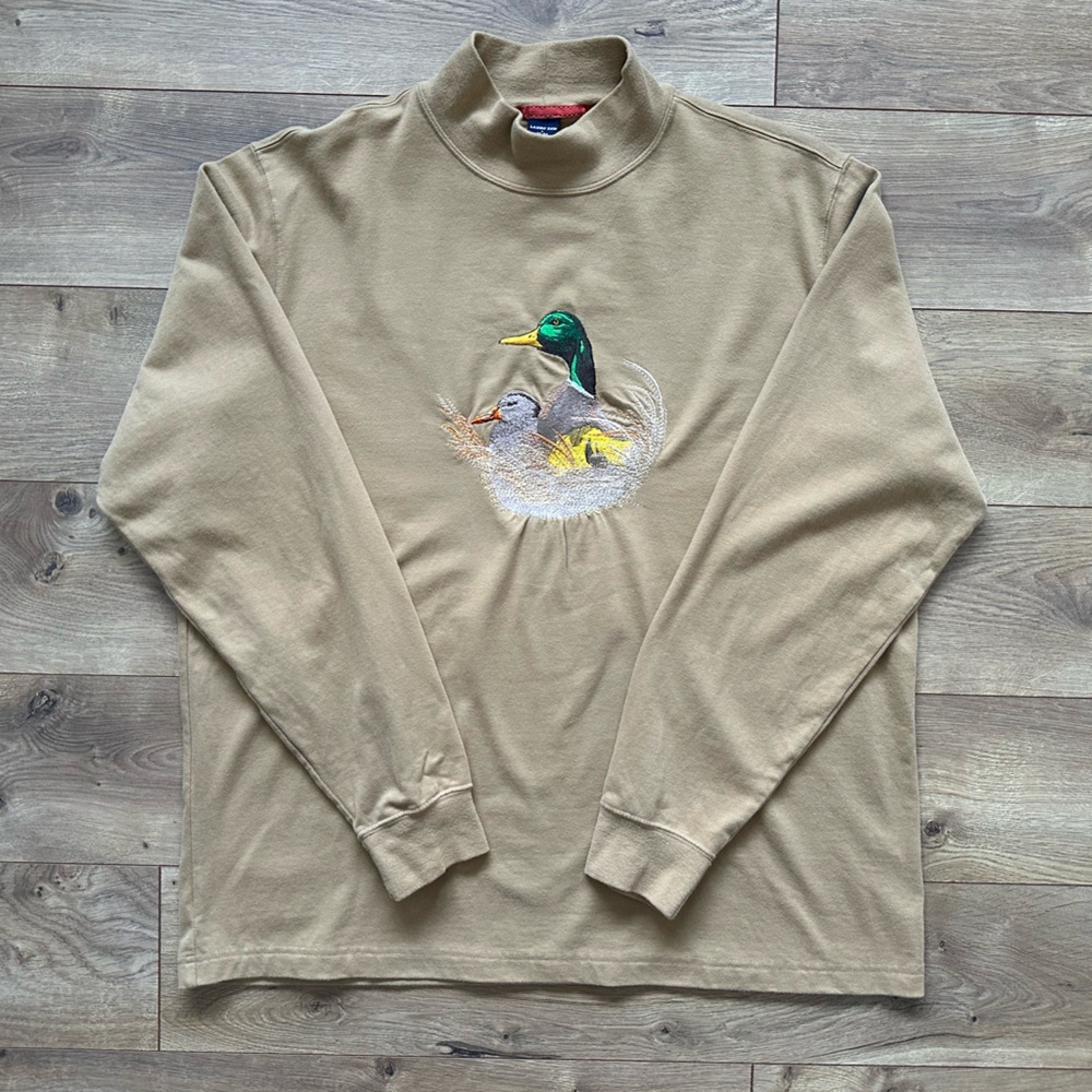 Lands’ End Embroidered Duck Mock Neck Shirt | Men’s Large | Outdoors